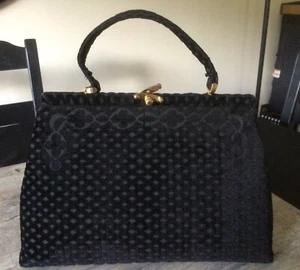 Rare Roberta Di Camerino, rare vintage, velvet 2 compartments Black Bag & Wallet - Picture 1 of 12