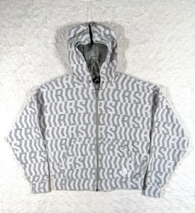 Adidas Sweatshirt Womens Medium Gray All Over Print Crop Hoodie Heather FL4225 - Picture 1 of 9