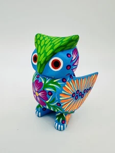 Oaxacan Alebrije Owl Wood Carving Figurine Hand Painted Folk Art Signed - Picture 1 of 8