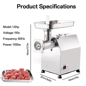 1HP Commercial Electric Meat Grinder 1100W Stainless Steel 265lbs/h Heavy Duty - Picture 1 of 10