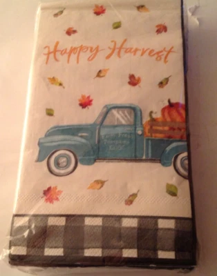 Happy Harvest Guest Hostess 40 ct Paper Napkins Pickup Truck Pumpkins Autumn New - Image 1 of 4