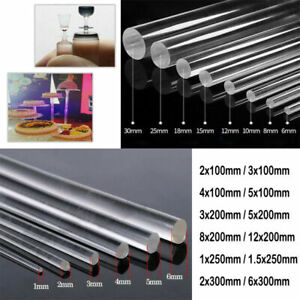 1-10PCS CLEAR ACRYLIC PERSPEX ROUND ROD  100- 300mm LONG 1-20mm  DIAMETER