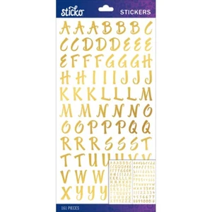 STICKO ALPHABET STICKERS - GOLD FOIL BRUSH - SMALL - Approx 14mm - 2 SHEETS - Picture 1 of 1