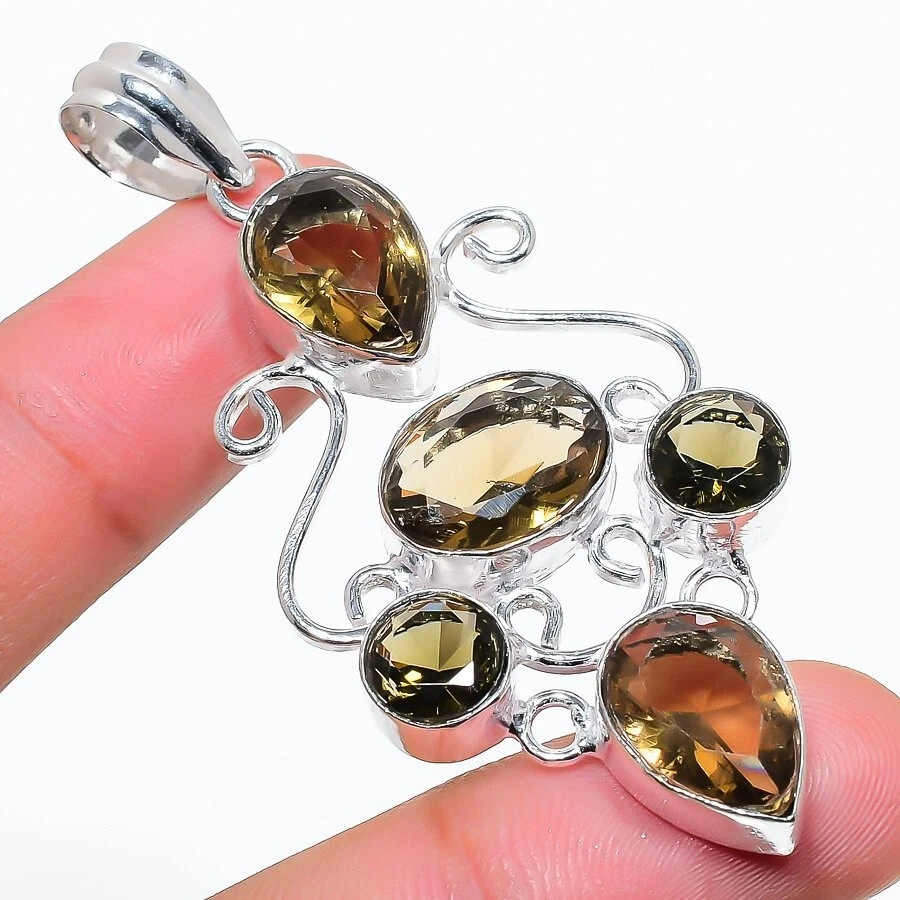 Colgantes de joyería de plata de ley 925 hechos a mano con piedras preciosas de cuarzo ahumado tamaño 2,50" Foto 1 de 1