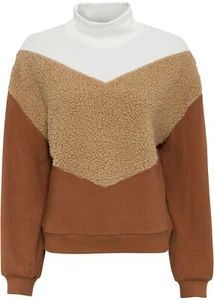 Damen Sweat-Shirt mit Teddyfell Gr. 40 Wollweiß Cappuccino Braun Pullover Neu - Imagen 1 de 1