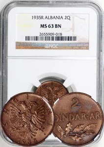 Albania - 1935-R 2 Qindar, NGC MS-63 BN - Picture 1 of 1