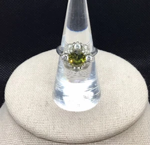Sterling Silver 925 Simulated Peridot Clear Cz Stone Ring Sz 7.25 X219 - Picture 1 of 5