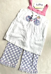 Hatley Girls Bike Tank Top & Lilac Capri Polka Dot Capri Pants Set sz 6 - Picture 1 of 9