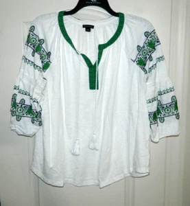 Women's New Directions White & Green 3/4 Sleeve Boho Top Size 1X - Picture 1 of 5