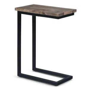 Industrial C-Side Table Solid Wood Top with Metal Frame 18 inch Fully Assembled - Picture 1 of 9