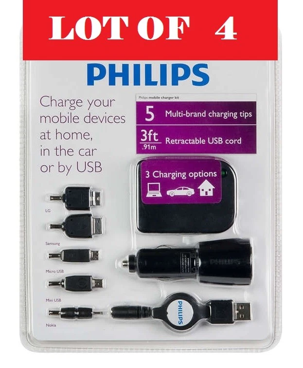 ЛОТ из 4 Philips автомобиля домашнего телефона зарядное устройство LG Samsung микро мини USB SJA2184H/17 - Изображение 1 из 1