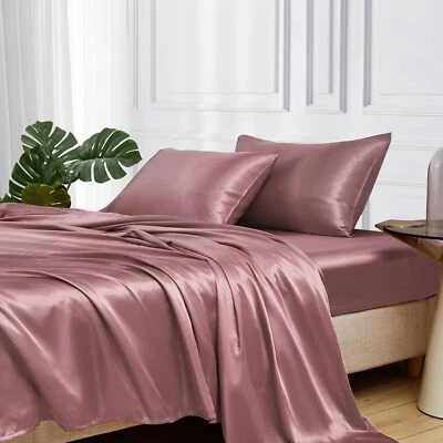 Queen Satin Bed Sheets 4 Piece Set Silky Soft Bedding with 15 Inch Deep Pocket - Image 1 of 4
