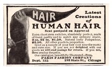 1880s~Human Hair & Wigs~Paris Fashion Co~Victorian~Chicago IL~Antique Print Ad