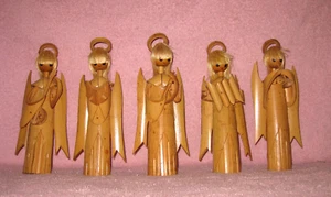 BAMBOO ANGELS PLAYING MUSICAL INSTRUMENTS, 5 VINTAGE, TAIWAN, NOS? - Picture 1 of 13