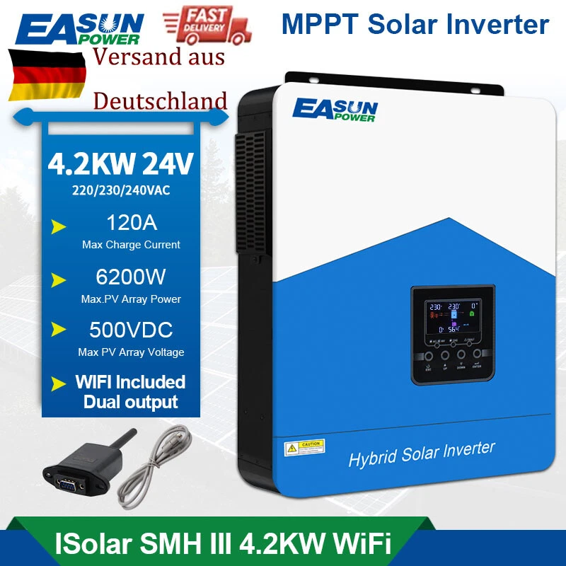 EASUN Inversor solar Off Grid Inverter 4.2KW 24V 120A PV 60-500V MPPT WIFI DE