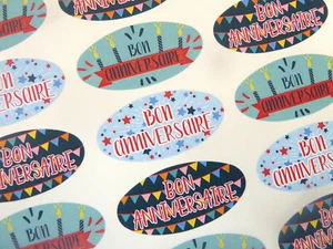 Bon Anniversaire French Happy Birthday Labels Stickers For Cards HBW-FR-5125-2 - Picture 1 of 2