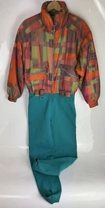 Traje de esquí vintage plateado años 90 retro de una pieza naranja y verde para mujer talla 38 UK 12 - Imagen 1 de 11