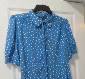 CUTE VINTAGE INSPIRED BUTTON UP FRONT BLUE & WHITE POLKA DOT , TEA DRESS M&S 14 - Picture 1 of 2