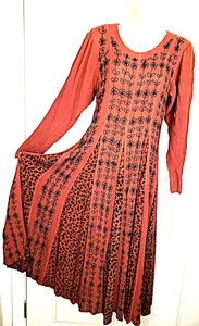 Vintage Ethnic Bohemian Full Embroidery Maxi Dress Tie Back Rayon full sweep M - Picture 1 of 7