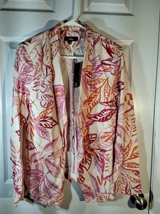 Lulus Tropical Open Front Blazer Sz Lg in Red Pink Linen Blend Beachy Boho - Picture 1 of 5