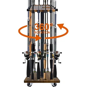 Fishing Rod Holder Rack with Rotating Base – 16-Rod Capacity, Durable Wooden ... - Picture 1 of 7
