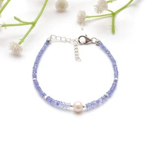 Natural Tanzanite Bracelet | Genuine Rondelle Beads Jewelry Pearl Bracelet - Picture 1 of 7