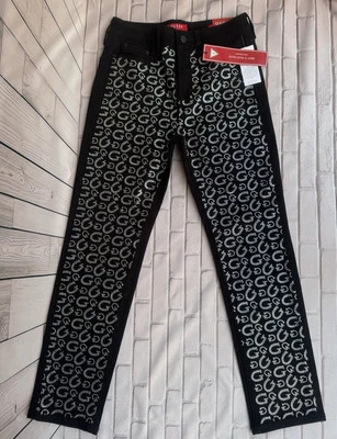 Pantalones de mezclilla negros ajustados pierna recta Guess estrás G talla 2/26 Foto 1 de 4