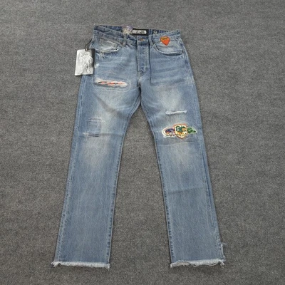 Pantalones de mezclilla Billionaire Boys Club para hombre 32 azul corazón desgastado parche NUEVO Foto 1 de 4
