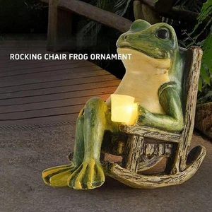 Solarbetriebene Frosch Statue Garten Deko Einweihung Geschenke LED Veranda Outdoor - Bild 1 von 7