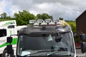 Black Stainless Steel Roof Bar A + Jumbo Chrome Spot + LEDs For Mercedes Atego - Picture 1 of 9