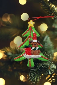 Christmas Ornament - Glossy Gingerbread Tree with Reindeer. Wizardi Festive D... - Picture 1 of 3