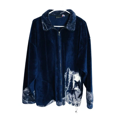 Chaqueta De Colección George Vine Wolf Para Hombres XL Azul Marino Sherpa Vellón Cremallera Completa Hecha en EE. UU. Foto 1 de 4