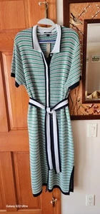 J.Crew NWT knit Button Shirt Dress Belt XXl White Green Navy wool cotton midi - Picture 1 of 8