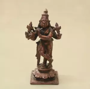 Antique Krishna Statue Small Hindu God Vintage Idol Copper Sculpture Pooja Murti - Picture 1 of 5