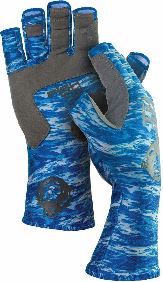 Fish Monkey Upf50 Half Finger Guide Glove Size Medium in Blue Water Camo