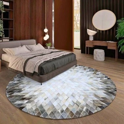 Large New Cowhide Round Carpet Patchwork Leather Cow skin Handmade Area Rugs - Image 1 of 4