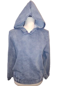 Sudadera con capucha suéter azul boho Jean Demin suave pequeña semilla mostaza para mujer - Imagen 1 de 9