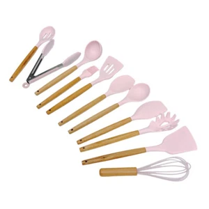 11 Pc Silicone Kitchen Utensil Set Spatula Spoon Pasta Serving Tong Whisk - PINK - Picture 1 of 5