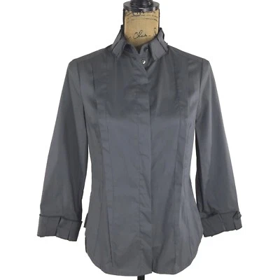 ECCOCI Shirt SZ 6 Gray Slate Pleat Collar Cuff Hidden Button Top Classic Career - Image 1 of 4