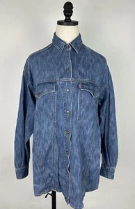 Camisa Vaquera LEVIS Vintage Años 90 MUJER S/M Ajuste Grande Frontal A Presión Manchas Occidentales - Imagen 1 de 24
