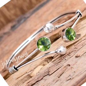 Apple Green Peridot Cut Gemstone 925 Sterling Silver Cuff Bangle Gift For Sister - Picture 1 of 5