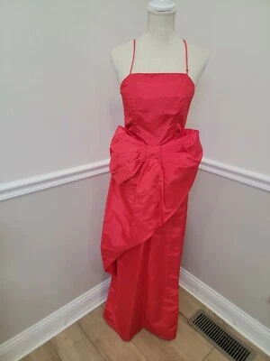 VTG ILGWU Sheath Red Taffeta Full Length Sleeveless Front Bow Prom Evening Dress - Image 1 of 4
