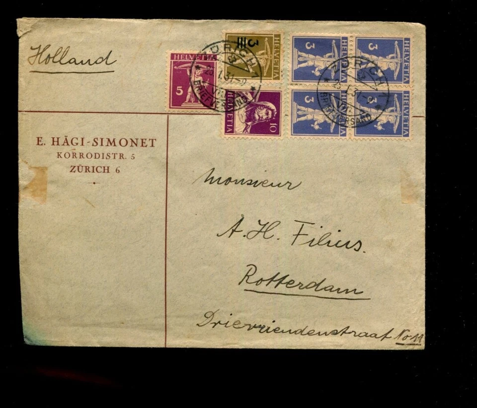 Suiza E Hägi-Simonet Zurich a Rotterdam Zum 182 Scott 222 bloque gato 70+ Foto 1 de 1