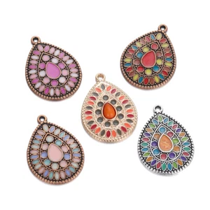 5Pcs Ancient Bronze Enamelled Charms Colorful Water Drop Pendant DIY Jewelry - Picture 1 of 8