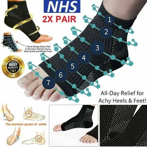 2X Kompressionsfußsocken Stützärmel Ferse Schmerzlinderung Plantarfasziitis Bogen - Bild 1 von 15