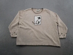 Vintage Y2K CJ Banks handbestickter Katzenpfoten Strickpullover Pullover Übergröße 2X - Bild 1 von 10