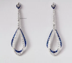 Overlapping Loops Of Lab-Created Diamonds & Blue Sapphires Drop-Dangle Earrings - Picture 1 of 2