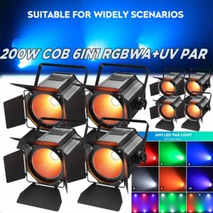 8PC 200W COB 6IN1 Par Light RGBWA+UV Spotlights with Barn Door DJ Stage Lighting - Picture 1 of 21