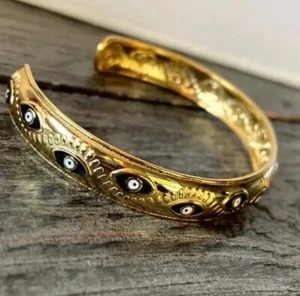 Evil Eye Gold Cuff Bracelet Protection Amulet Power Protection Bohemian NEW - Picture 1 of 9