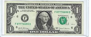 Fancy 2017 Serial # 1 Dollar Bill Note TRINARY Trip 7s 3 of Kind 6s F87776686D - Picture 1 of 3
